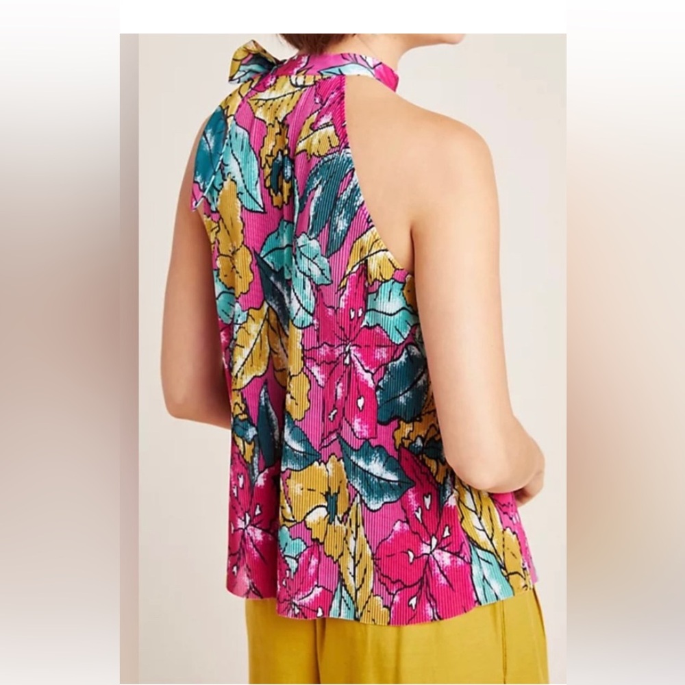 Maeve Anthropologie‎ Glocester Floral neck tie pleated Top Sz S - Picture 5 of 5